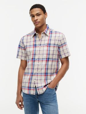 Regular Fit Plaid Linen-Blend Shirt, Casablanca