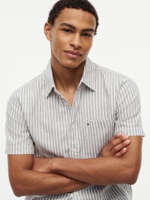 Мужские рубашки Tommy Hilfiger Regular Fit Striped Linen-Blend Shirt — фото 3