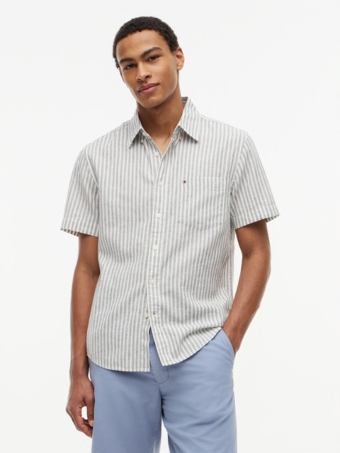 Мужские рубашки Tommy Hilfiger Regular Fit Striped Linen-Blend Shirt