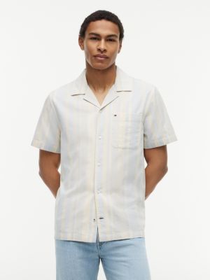 Regular Fit Striped Dobby Camp Shirt, Breezy Blue