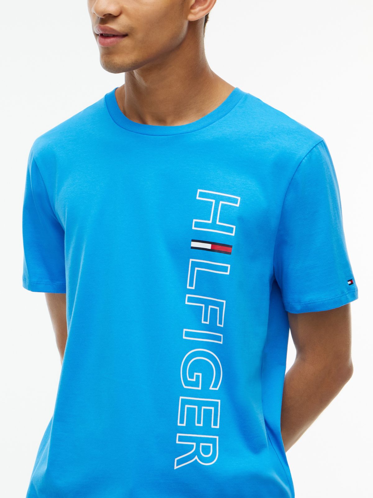 Vertical Hilfiger Logo T-Shirt — Deep Sky Blue