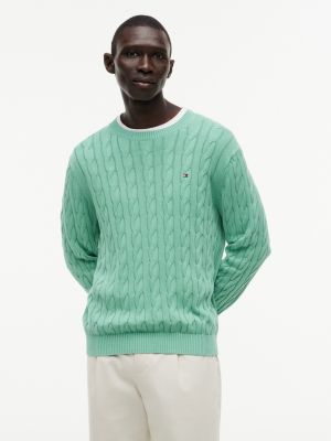 Garment-Dyed Cable Knit Sweater, Fort Green