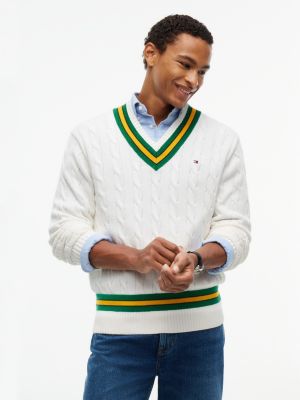 Relaxed Fit Cable Knit Cricket Sweater, Ecru