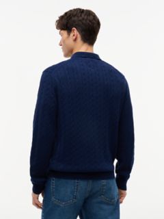Long-Sleeve Cable Knit Sweater Polo — Carbon Navy 4
