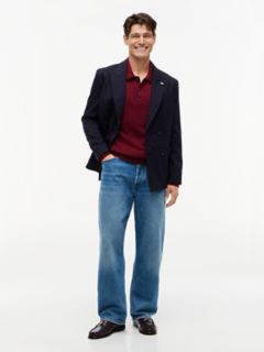 Long-Sleeve Cable Knit Sweater Polo — Burgundy 2
