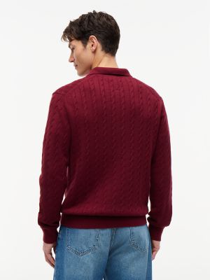 Мужские рубашки Tommy Hilfiger Long-Sleeve Cable Knit Sweater Polo, цвет: Бордовый — фото 4