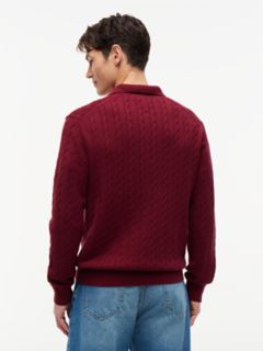 Long-Sleeve Cable Knit Sweater Polo — Burgundy 4