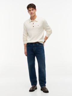 Long-Sleeve Cable Knit Sweater Polo — Rich Cream 2