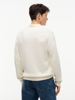 Long-Sleeve Cable Knit Sweater Polo — Rich Cream 4