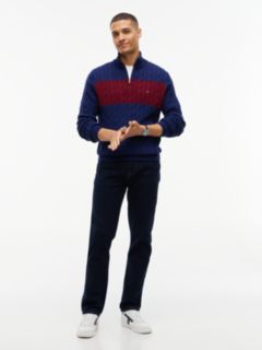 Cable Knit Striped Quarter-Zip Sweater — Preppy Navy 2