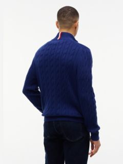 Cable Knit Striped Quarter-Zip Sweater — Preppy Navy 4