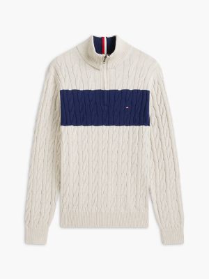 Cable Knit Striped Quarter-Zip Sweater | Tommy Hilfiger