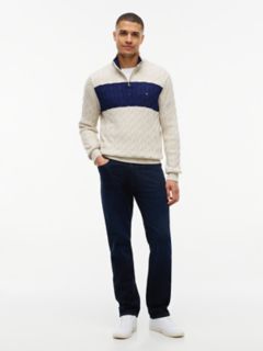 Cable Knit Striped Quarter-Zip Sweater — Beige 2