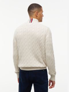 Cable Knit Striped Quarter-Zip Sweater — Beige 4