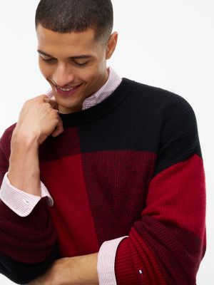 Мужской свитер Tommy Hilfiger Relaxed Buffalo Check Wool-Blend, цвет: Красный — фото 3