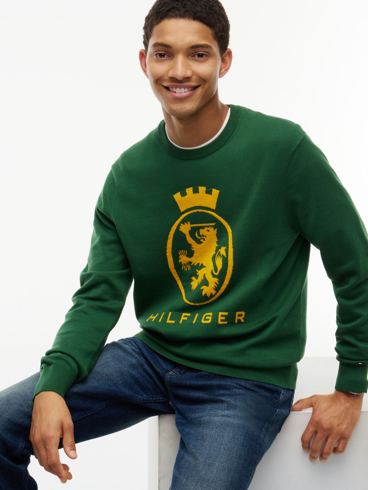 Crest Logo Crewneck Sweater — Deep Evergreen