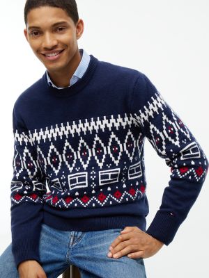 Мужской свитер Tommy Hilfiger Relaxed Fair Isle Crewneck, цвет: Карбоновый тёмно-синий — фото 3