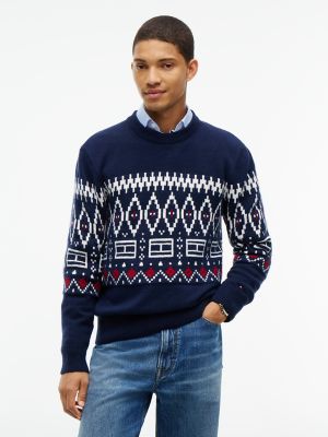 Relaxed Fair Isle Crewneck Sweater, Carbon Navy