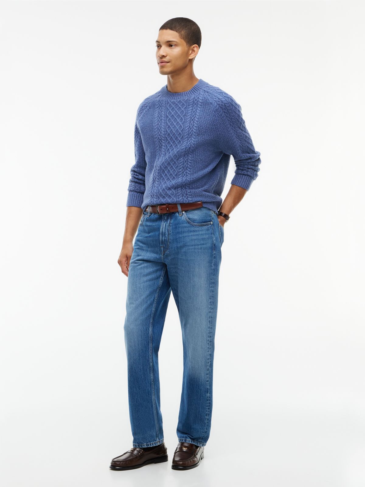 Fisherman Cable Knit Sweater — Dusty Blue