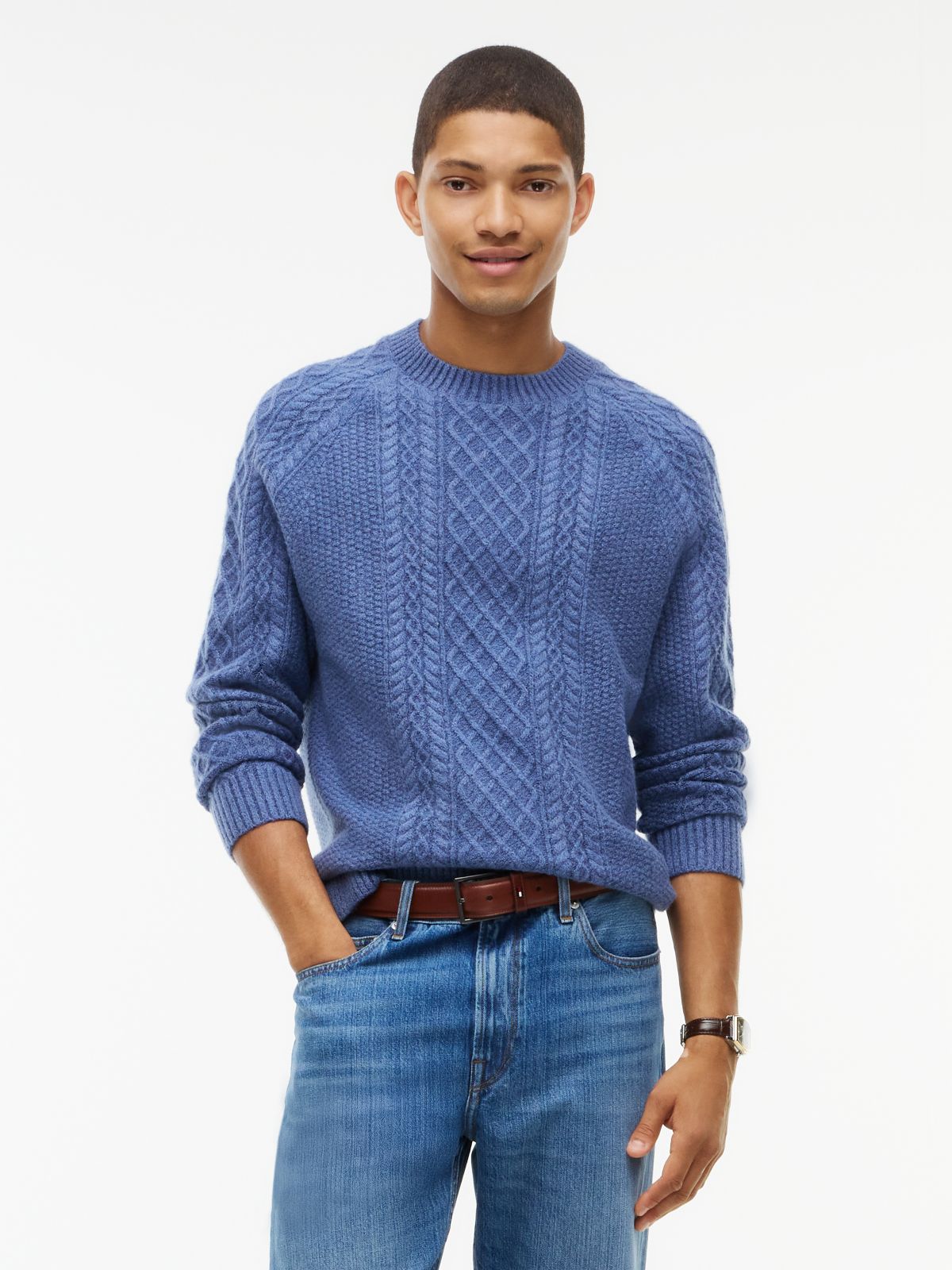 Fisherman Cable Knit Sweater — Dusty Blue