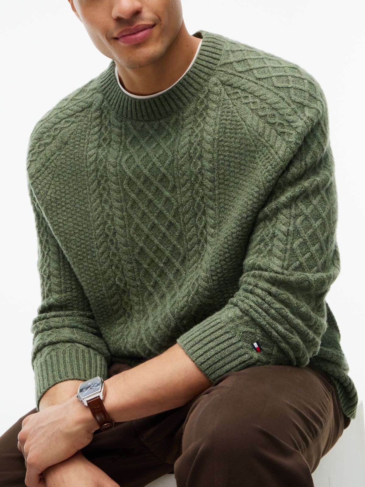 Fisherman Cable Knit Sweater — Forest Green