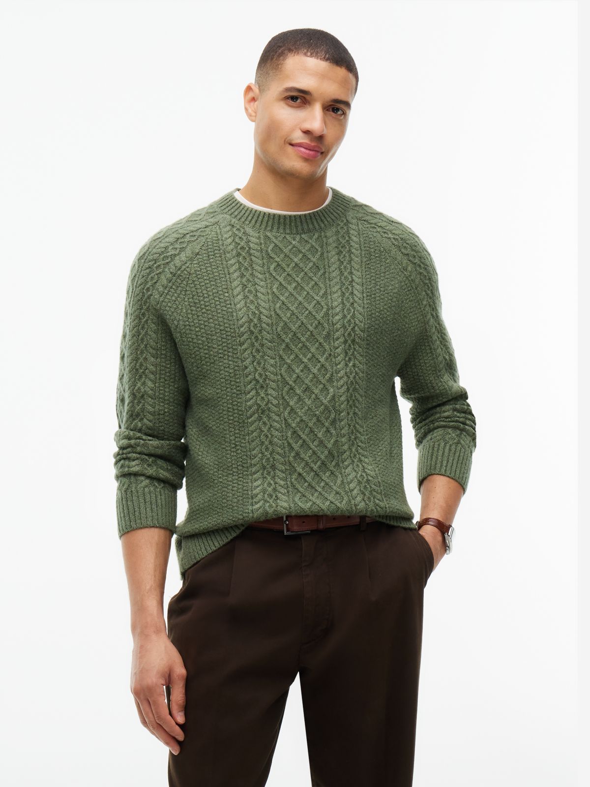 Fisherman Cable Knit Sweater — Forest Green