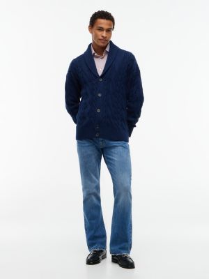 Мужской кардиган Tommy Hilfiger Shawl Collar Cable Knit, цвет: Карбоновый тёмно-синий — фото 2