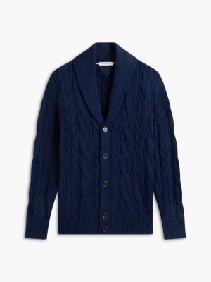 Мужской кардиган Tommy Hilfiger Shawl Collar Cable Knit, цвет: Карбоновый тёмно-синий — фото 5