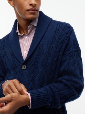 Мужской кардиган Tommy Hilfiger Shawl Collar Cable Knit, цвет: Карбоновый тёмно-синий — фото 3