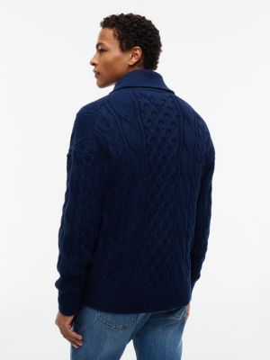 Мужской кардиган Tommy Hilfiger Shawl Collar Cable Knit, цвет: Карбоновый тёмно-синий — фото 4