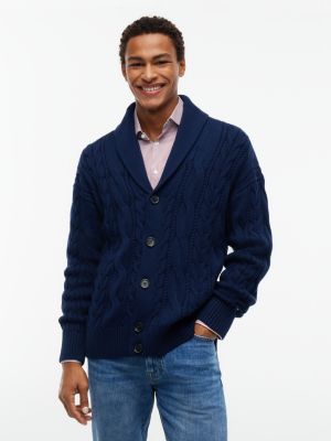 Shawl Collar Cable Knit Cardigan, Carbon Navy
