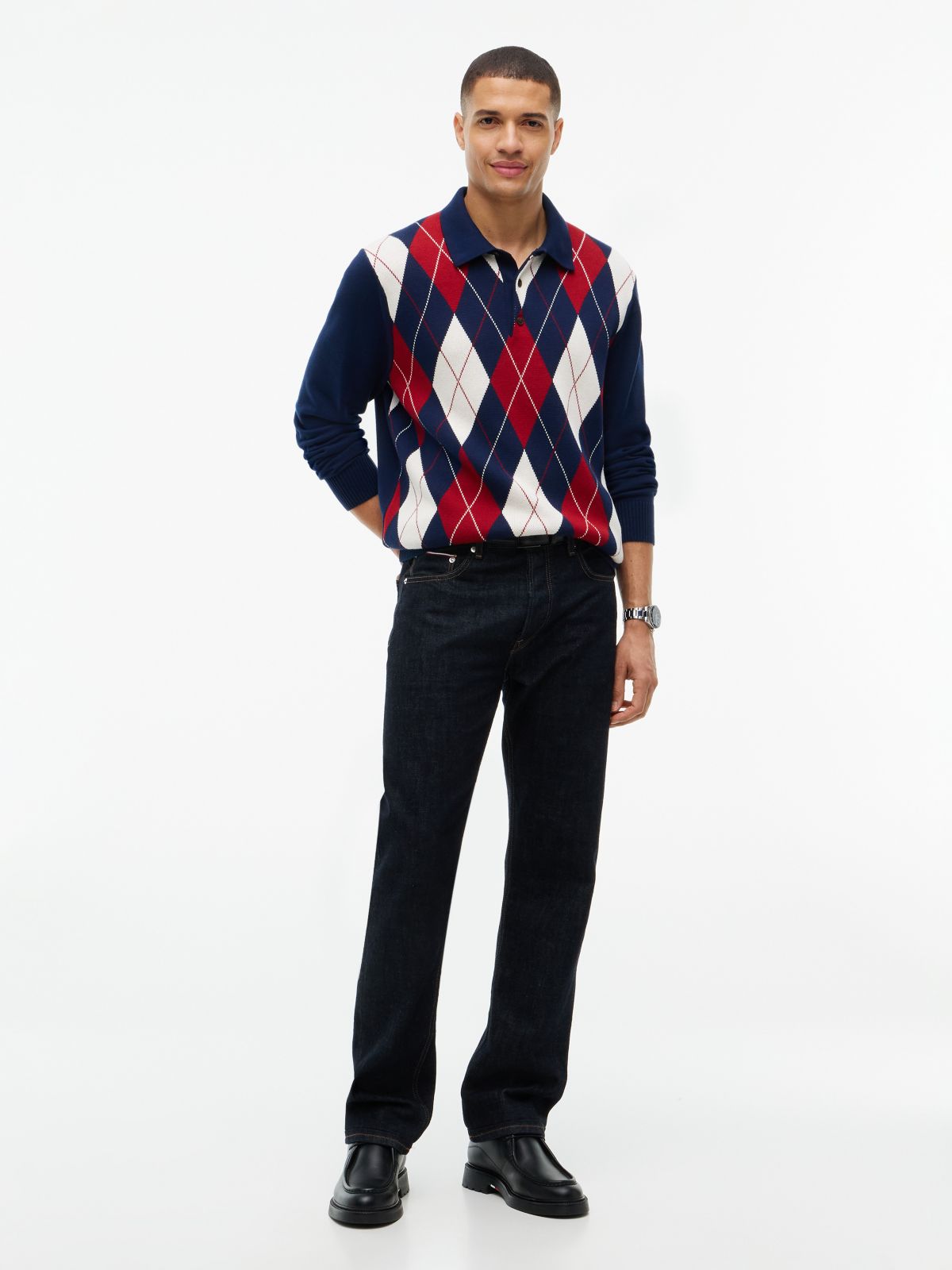 Argyle Sweater Polo — Carbon Navy