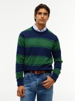 Rugby Stripe Crewneck Sweater, Deep Evergreen