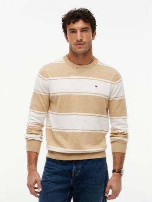 Rugby Stripe Crewneck Sweater, White Beige