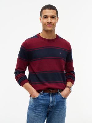 Rugby Stripe Crewneck Sweater, Burgundy