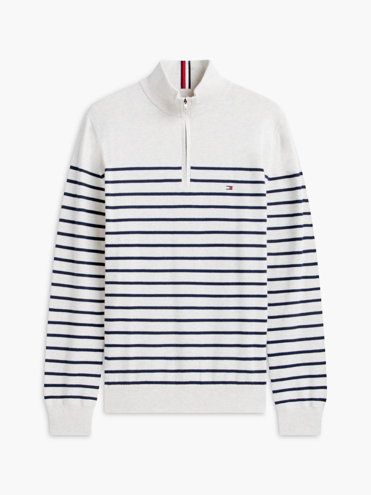 Striped Quarter-Zip Sweater — White/Navy Stripe