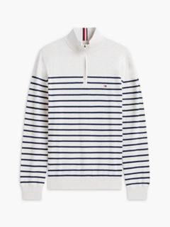 Striped Quarter-Zip Sweater — White/Navy Stripe 5