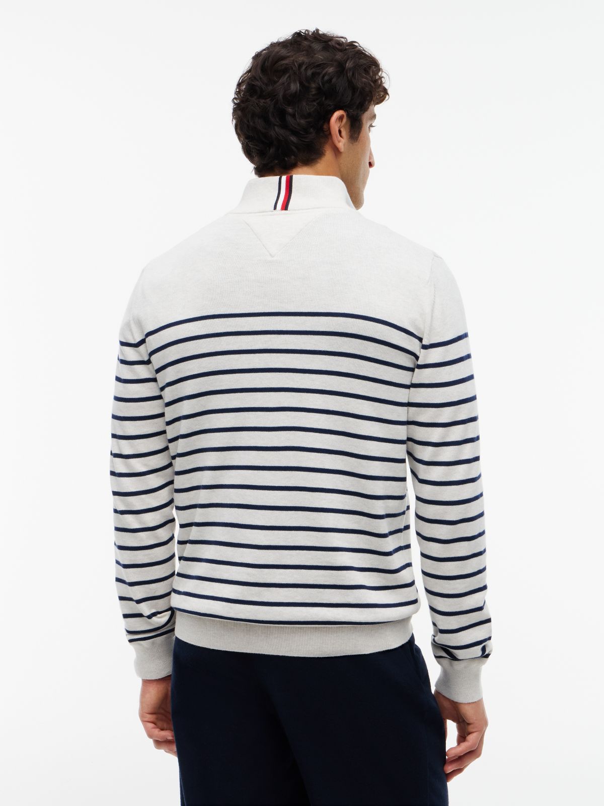 Striped Quarter-Zip Sweater — White/Navy Stripe