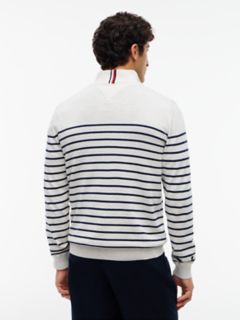 Striped Quarter-Zip Sweater — White/Navy Stripe 4