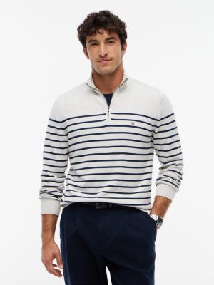 Striped Quarter-Zip Sweater, White / Navy Stripe