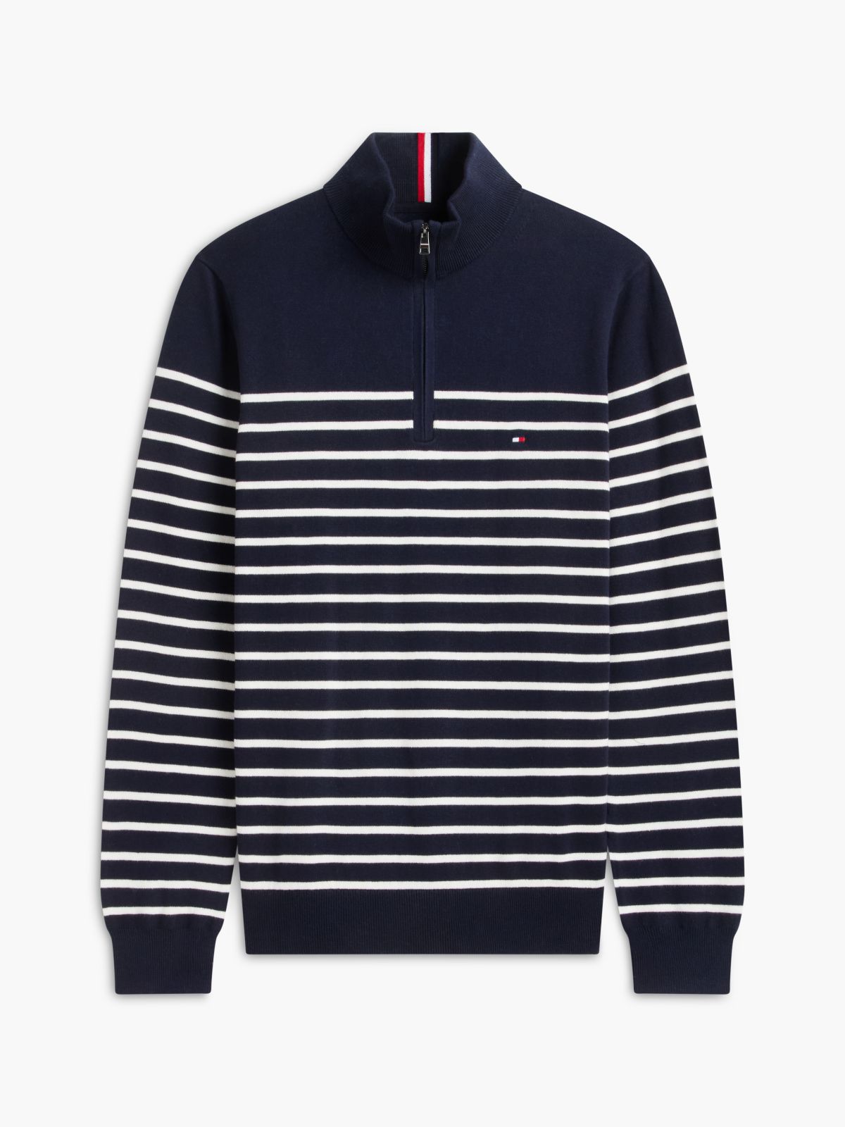 Striped Quarter-Zip Sweater — Navy/White Stripe