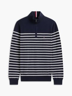 Striped Quarter-Zip Sweater — Navy/White Stripe 5