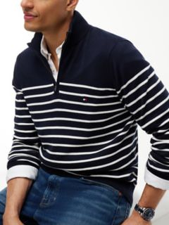 Striped Quarter-Zip Sweater — Navy/White Stripe 3