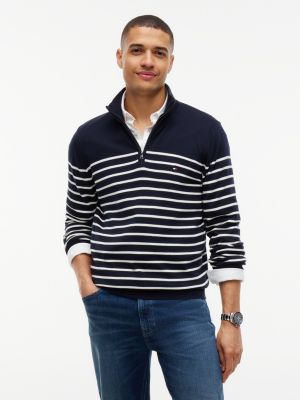 Striped Quarter-Zip Sweater, Navy / White Stripe