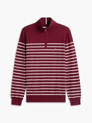 Мужской свитер Tommy Hilfiger Striped Quarter-Zip, цвет: Бордовый / Белый полосатый — фото 5