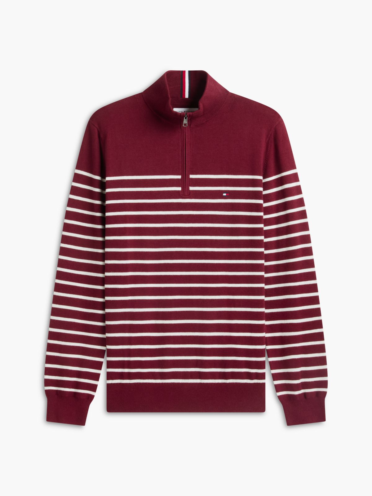 Striped Quarter-Zip Sweater — Burgundy / White Stripe