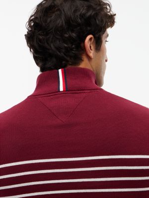 Мужской свитер Tommy Hilfiger Striped Quarter-Zip, цвет: Бордовый / Белый полосатый — фото 3