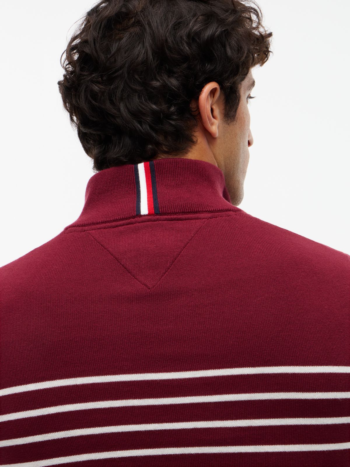 Striped Quarter-Zip Sweater — Burgundy / White Stripe
