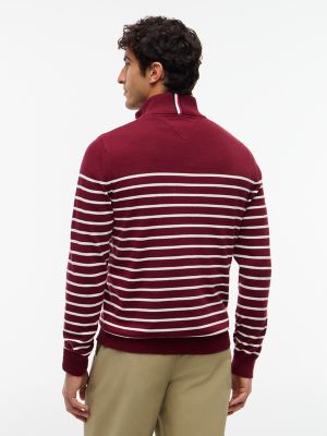 Мужской свитер Tommy Hilfiger Striped Quarter-Zip, цвет: Бордовый / Белый полосатый — фото 4