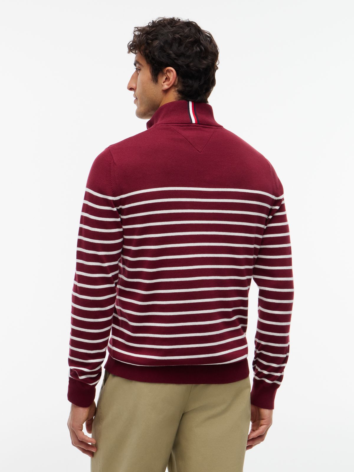 Striped Quarter-Zip Sweater — Burgundy / White Stripe
